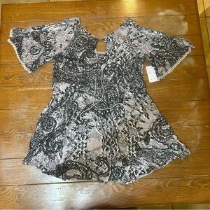 New Free People Love Birds Cold Shoulder Tunic Dress Tan Size XS Cut Out